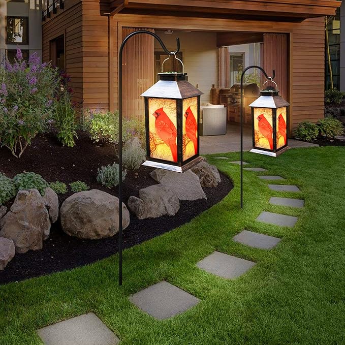 Solar Lanterns, Outdoor Hanging Lanterns Waterproof LED Solar Cardinal Lights Tabletop Lamp for