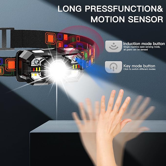 KunHe 10 Pack Headlamp Flashlight Head Lamps led Rechargeable Headlight Motion Sensor Head Lamp 10
