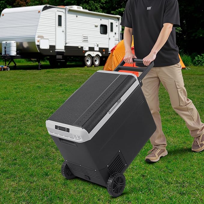 VEVOR 63.4QT/60L Car Fridge, Portable Electric Cooler with Wheels and Handle, -4℉~68℉, 12/24V DC