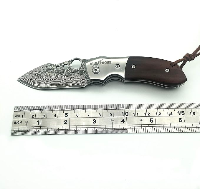 ALBATROSS Premium Damascus Steel Folding Pocket Knife with Liner Lock - EDC Knife with Sandalwood