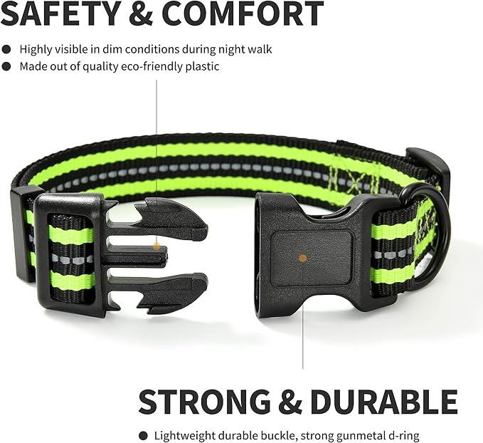 Mile High Life Reflective Dog Collar | Nylon Pet Collars wiith Buckle | Light Weight Puppy Collars