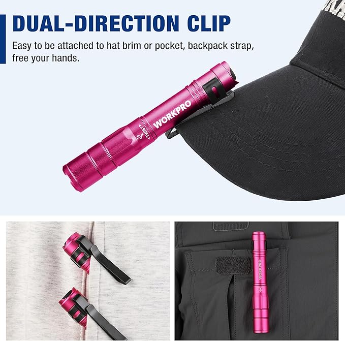 WORKPRO Rechargeable Pen Light, Mini Flashlight, 2 Pack Ultra-Compact EDC Flashlight, Pocket
