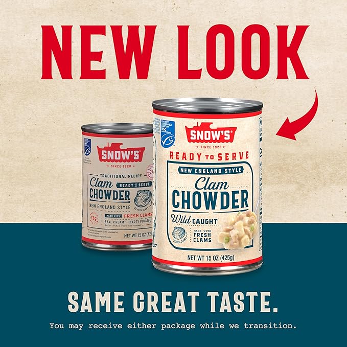 Snow's New England Clam Chowder, 15 oz Can (Pack of 12) - 13g Protein per Serving - Ready-to-Serve