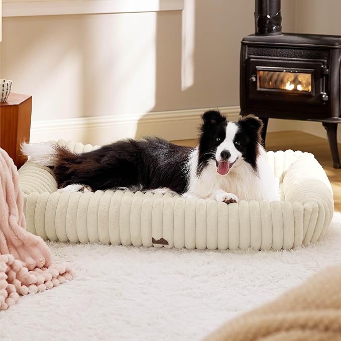 Bedsure Cute Dog Bed for Extra Large Dogs - Washable Furry XL Pet Beds, Rectangle Orthopedic