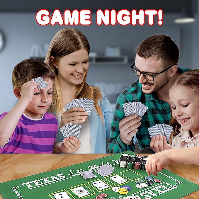 Gamie Texas Holdem Poker Game Set - Includes Hold?™em Mat, 2 Card Decks, Chips, Chip Holder and Tin
