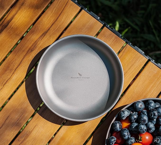 Boundless Voyage Titanium Camping Plate Dishes Saucer Lightweight Round Dinnerware Set Stackable
