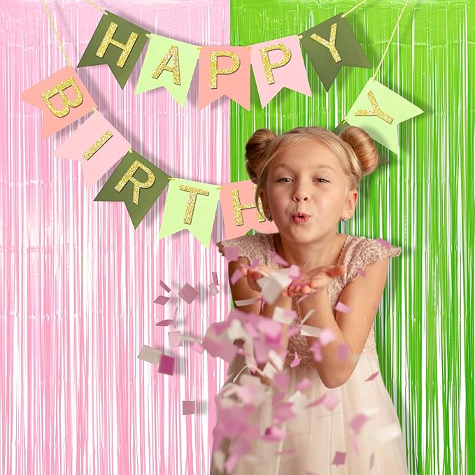 BRAVESHINE Party Streamers Backdrop - 2 Pack 3.2ft X 8.2ft Tinsel Foil Fringe Curtains for