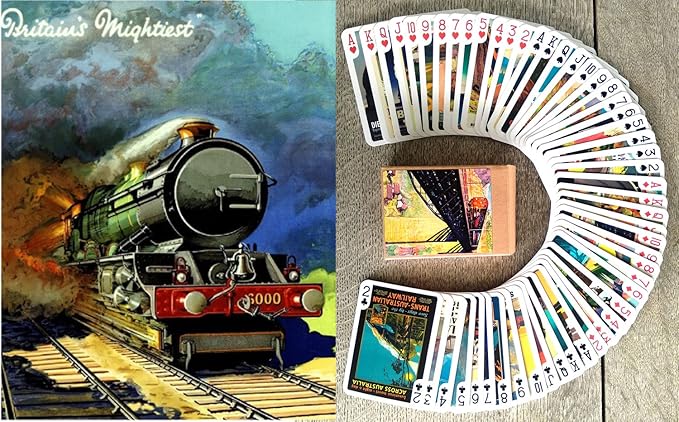 Travel by Train Playing Cards (Poker Deck 54 Cards All Different) Vintage European American Railway