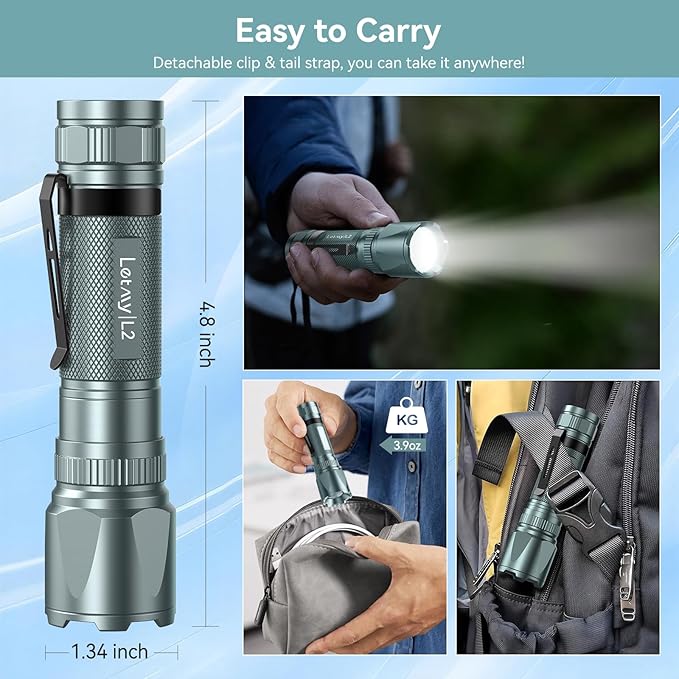 LETMY Rechargeable Flashlights High Lumens, 2 Pack 2000 Lumens Bright LED Tactical Flashlight, 3