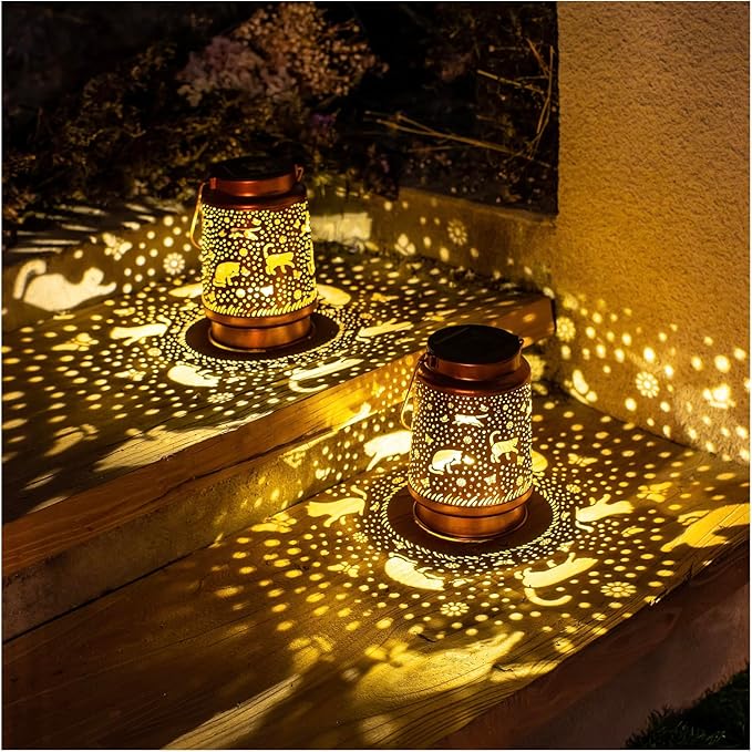 Cat Solar Lanterns Outdoor Waterproof Hanging Solar Lights Cat Gifts for Women Men Metal Decorative
