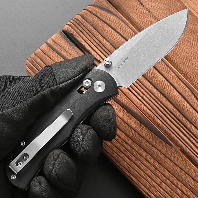 FF22 Folding Pocket Knife,VG10 Steel Blade Micarita Handle Full Tang Knife for Outdoor Activities