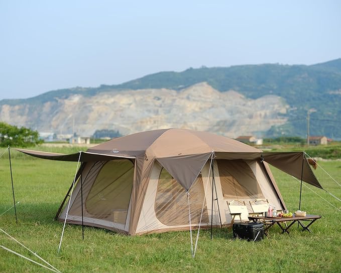 Vidalido 8-10 Person Camping Tent with 3 Door 2 Room Large Family Cabin Tents, Double Layer
