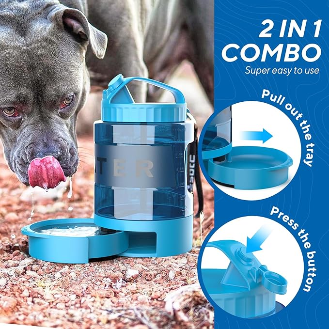 Dog Water Bowl Dispenser 77oz, Large Pet Dog Water Bottle Portable with Pull-Out Travel Water Bowl