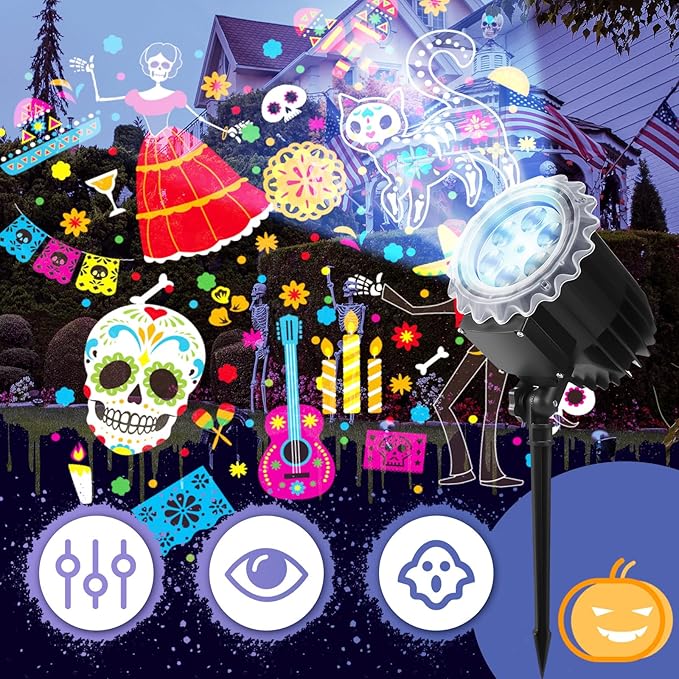 Day of The Dead Projector Lights Outdoor LED Projector Cat Skeleton on Dynamic Waterproof Outdoor