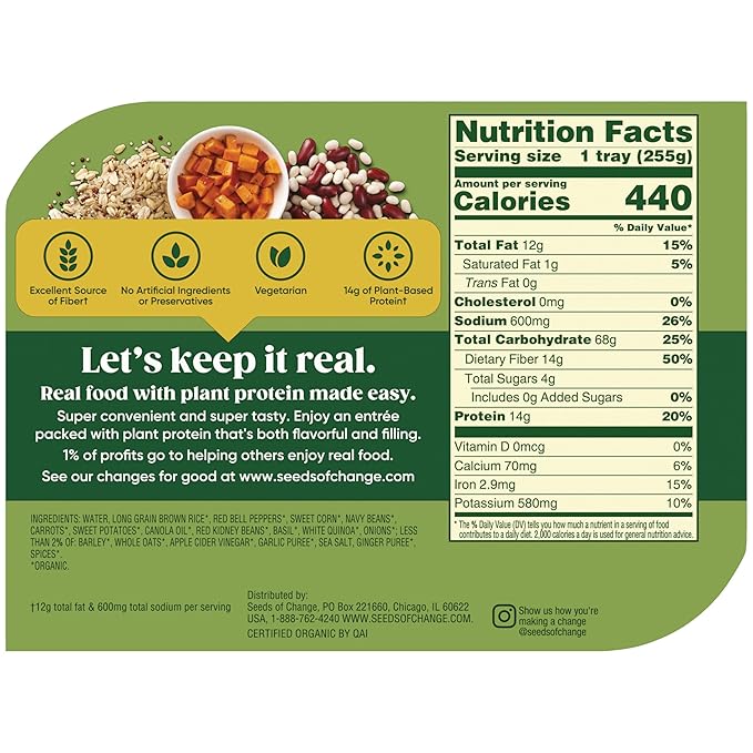 SEEDS OF CHANGE Organic Protein Bowl Harvest Herb, Prepared Entrée, Microwave in 90 Seconds, 9 oz