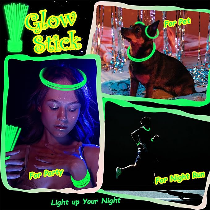 100 pk 8" Glow Sticks Bulk Party Favors, Light up Glow Necklaces & Bracelets in the Dark Party