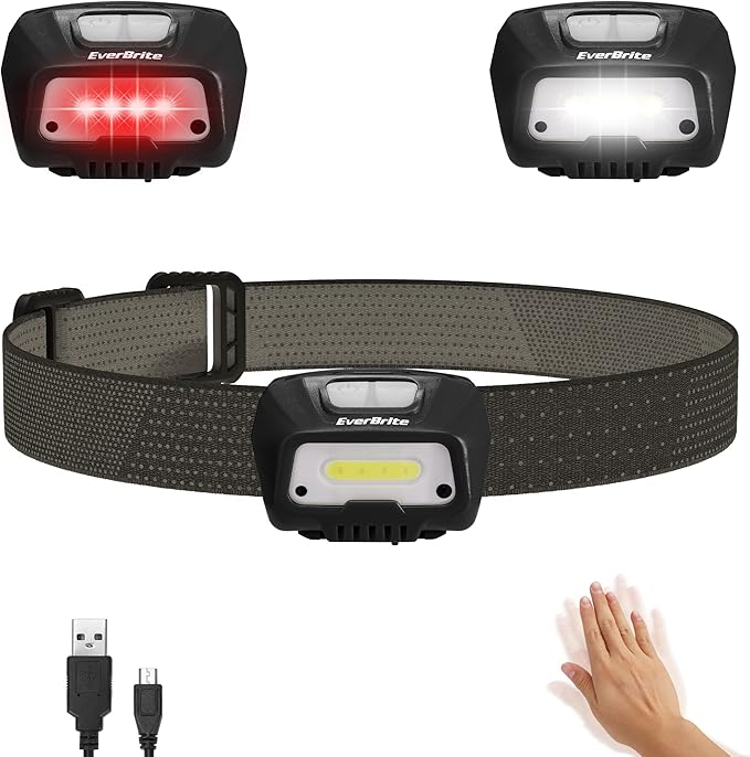 EverBrite Rechargeable Headlamp, LED Bright Motion Sensor Head Lamp Flashlight with 6 Modes