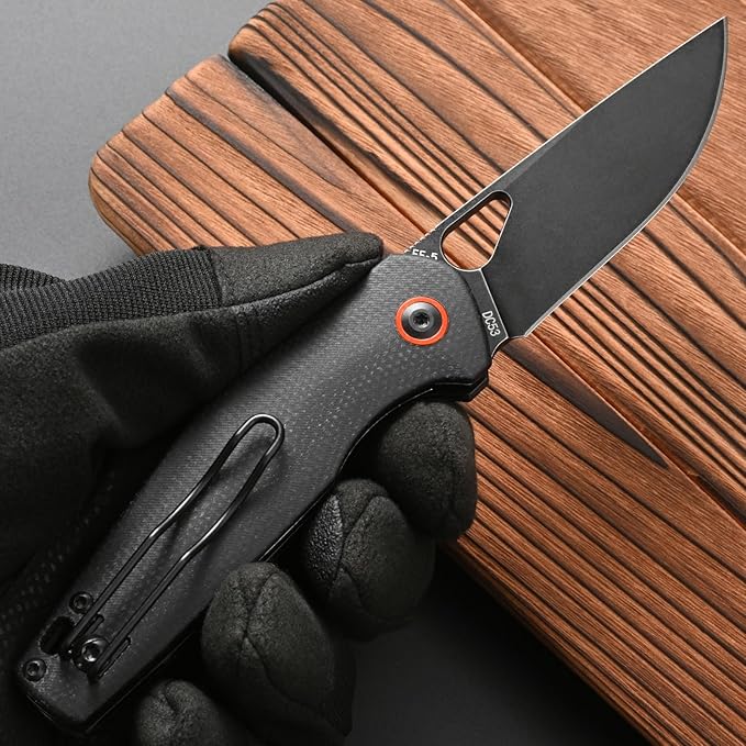 FF5 Folding Pocket Knife,DC53 Steel Blade Micarta Handle with Pocket Clip for Outdoor Camping