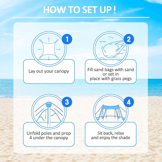 Beach Tent Sun Shelter with UPF 50+ UV Protection, Beach Canopy Sun Shade 11x11 FT with Sandbags