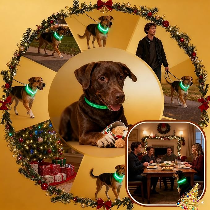 DOGWONG LED Dog Collar - Heavy Duty Light up Collars - Rechargeable Waterproof - Lighted Dog Collar