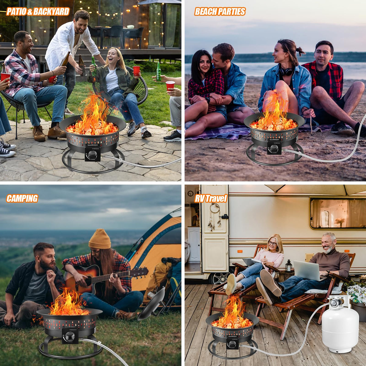 GasBRUH 19″ Outdoor Portable Propane Fire Pit with Grill Grate, Cover&Carry Kit,Fireplace,60,000