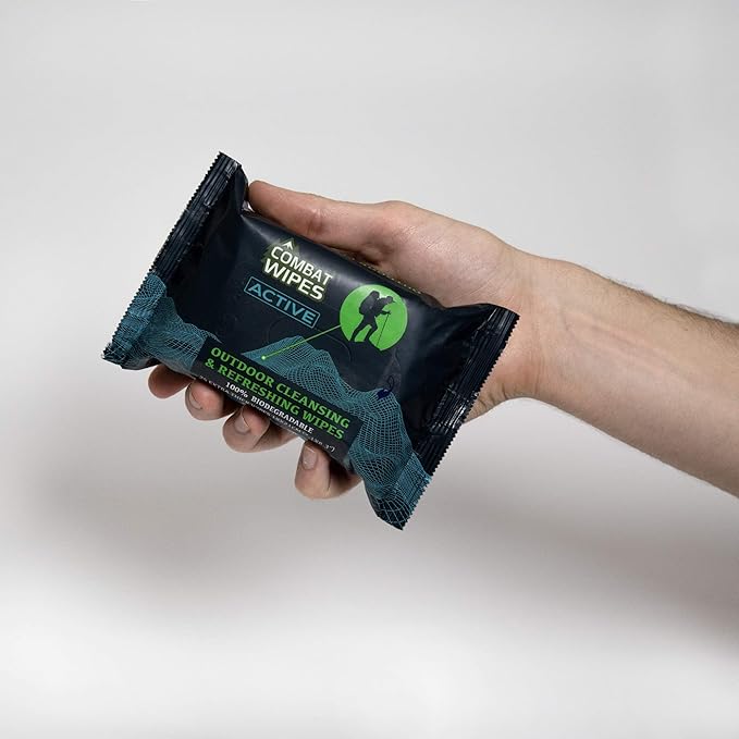 Combat Wipes ACTIVE Outdoor Wet Wipes - Extra Thick Camping Gear, Biodegradable, Body & Hand
