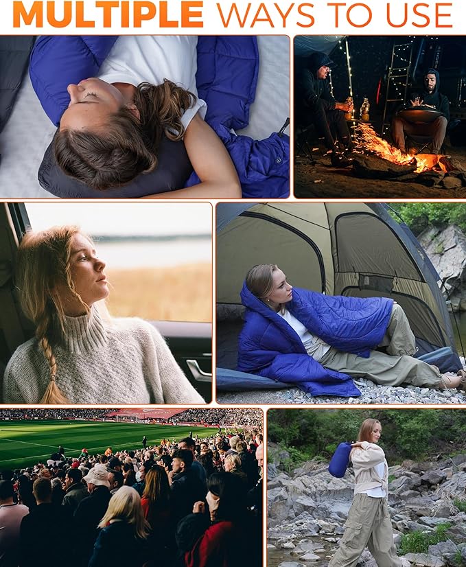 KingCamp Ultralight Camping Blanket, Packable Down Alternative Puffy Wearable Blankets Weatherproof