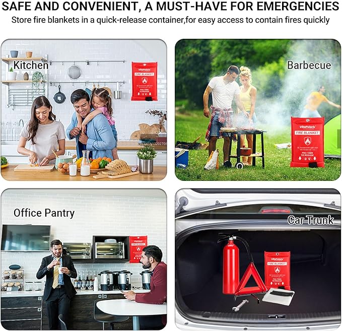 Heavy-Duty Emergency Fire Blanket, 4 Pack ??Fireproof Fiberglass Blanket for Kitchen, Home, Car