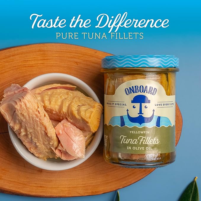ONBOARD Yellowfin Tuna Fillets, Mediterranean Seafood Diet | Pescatarian Jarred Atun, Fresh Sea