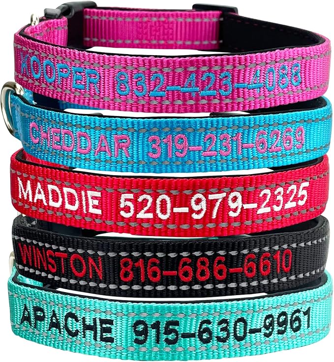 Custom Reflective Dog Collars with Embroidered Name and Phone Number, Soft Neoprene Padded