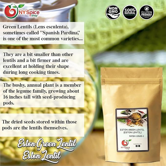 NY SPICE SHOP Eston Green Lentils ??3 lbs. (Pound) Green Lentils ??Dry Du Puy Style Lentils & Peas