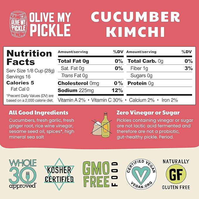 Olive My Pickle Organic Kimchi Fermented - 48 oz | 3-Pack of Probiotic Cucumber Kimchi Vegan |
