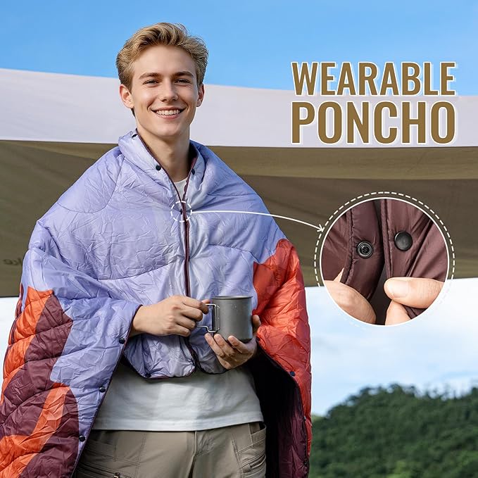 ONETIGRIS Camping Blanket,Wearable Outdoor Quilt with Recycled Thermal Insulation, Convertible to