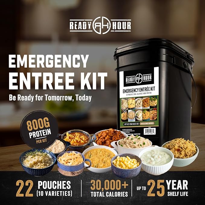 Ready Hour 120 Serving Entree Bucket-Freeze Dried Emergency Food Supply-Survival Meals with Long