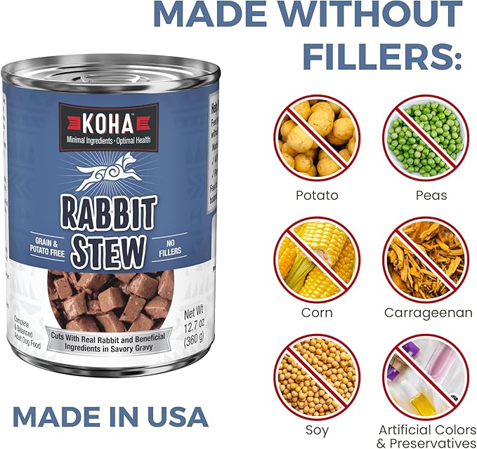 KOHA Minimal Ingredient Rabbit Stew for Dogs, High Protein Limited Ingredient Dog Food, 12.7oz Cans