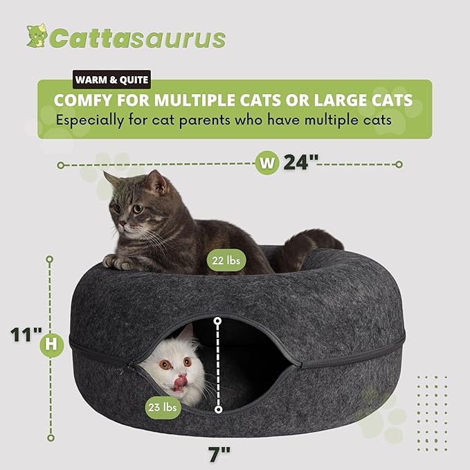 CATTASAURUS Peekaboo Cat Cave for Multiple & Large Cats Up to 30-45 Lbs, Scratch Detachable &