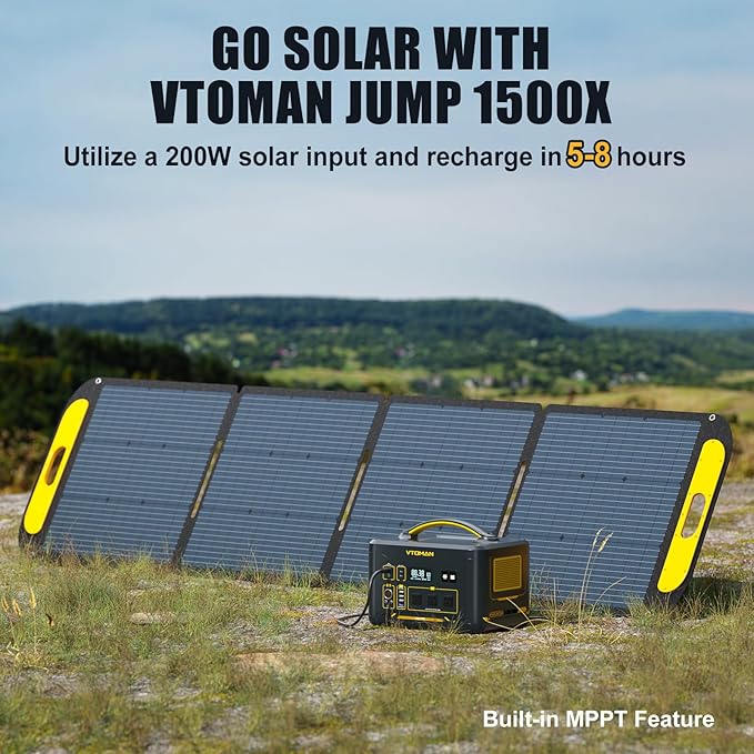 VTOMAN Jump 1500X Portable Power Station with 200W Solar Panel, 1500W/828Wh LiFePO4 Battery Solar