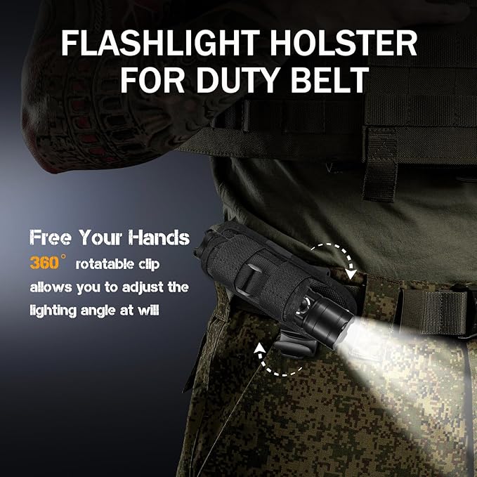 Tactical Flashlight with Holster for Duty Belt, 1300 High Lumen Police Flashlight - 6 Mode