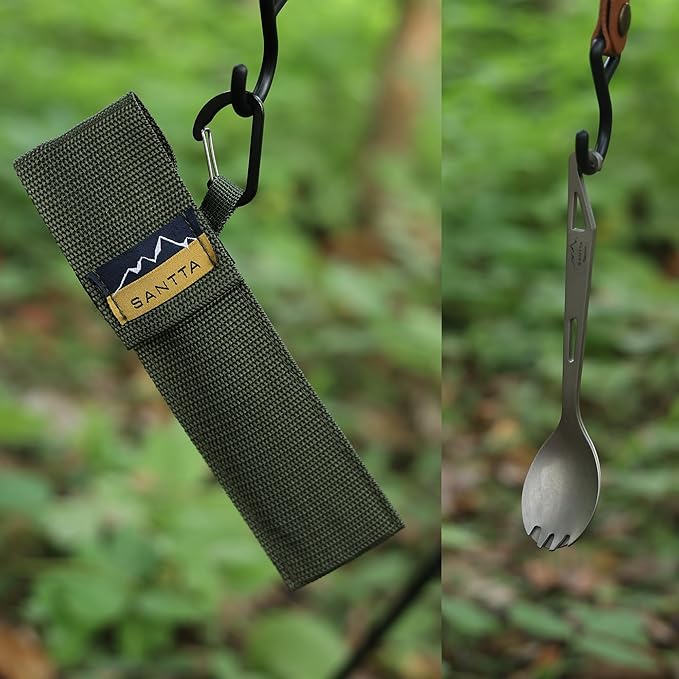 SANTTA Titanium 3-in-1 Camping Spork, Spoon, Fork & Bottle Opener Combo Utensil for Hiking and