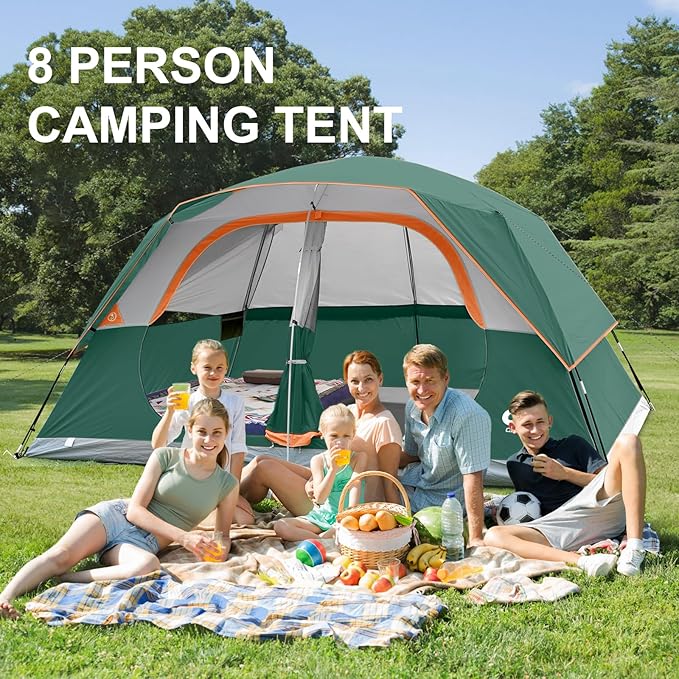 CAMPROS CP Tent 8 Person Camping Tents, Waterproof Windproof Family Tent with Top Rainfly, Large