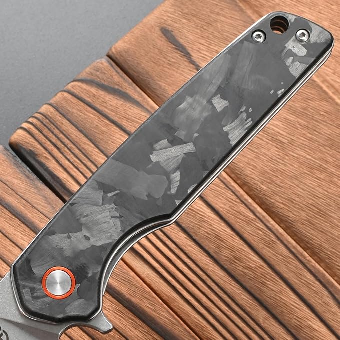 FF19 Folding Pocket Knife，D2 Steel Blade Carbon Fiber Handle EDC Tool Knife for Outdoor Camping
