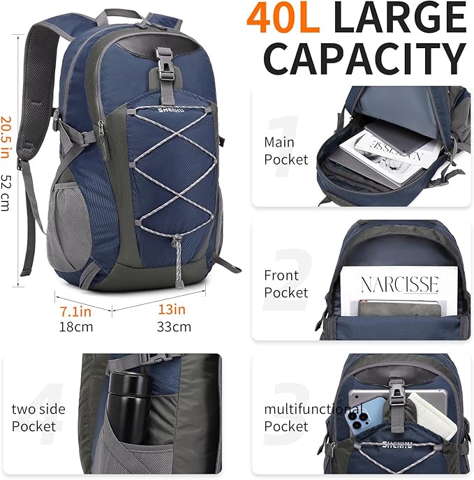 40L Hiking Backpack Lightweight Daypack Waterproof Travel Camping Backpack for Men Women Sport