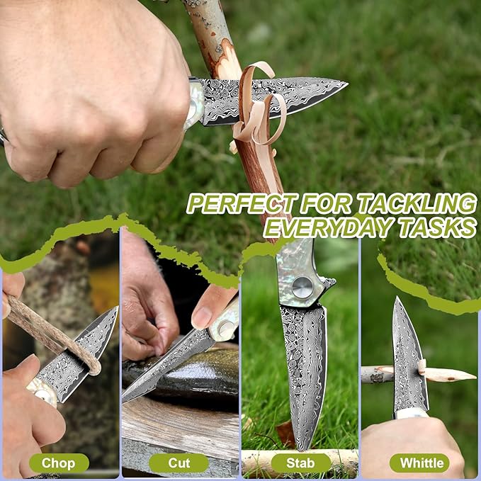 Benkey Damascus Pocket Knife, Extremely Sharp VG10 Core Damascus Steel Folding Knives with Clip and