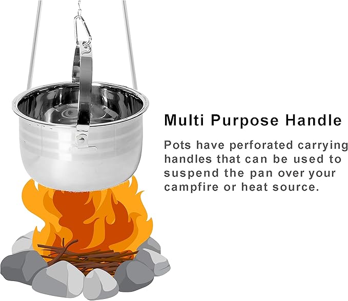 Camping Cookware Set - Compact Stainless Steel Campfire Cooking Pots and Pans | Combo Kit with