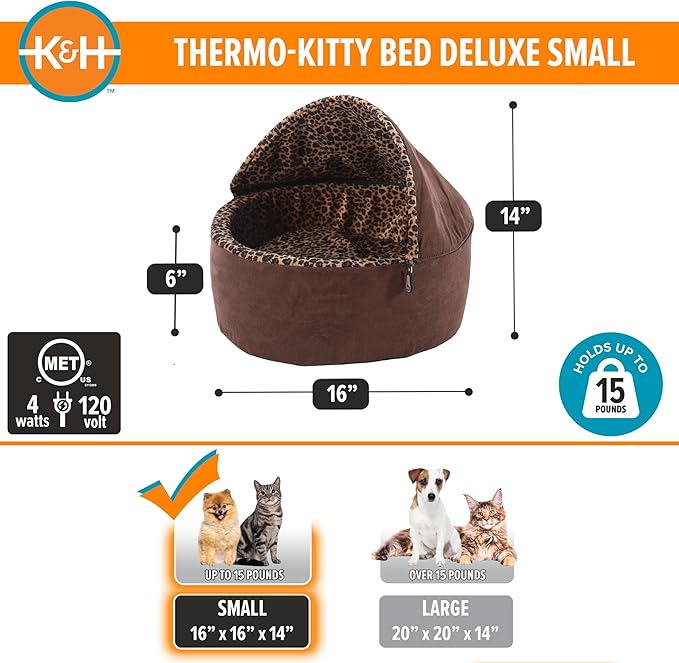 K&H Pet Products Thermo-Kitty Bed Deluxe Heated Cat Bed for Smaller Kitties - Indoor Heated Pet Bed