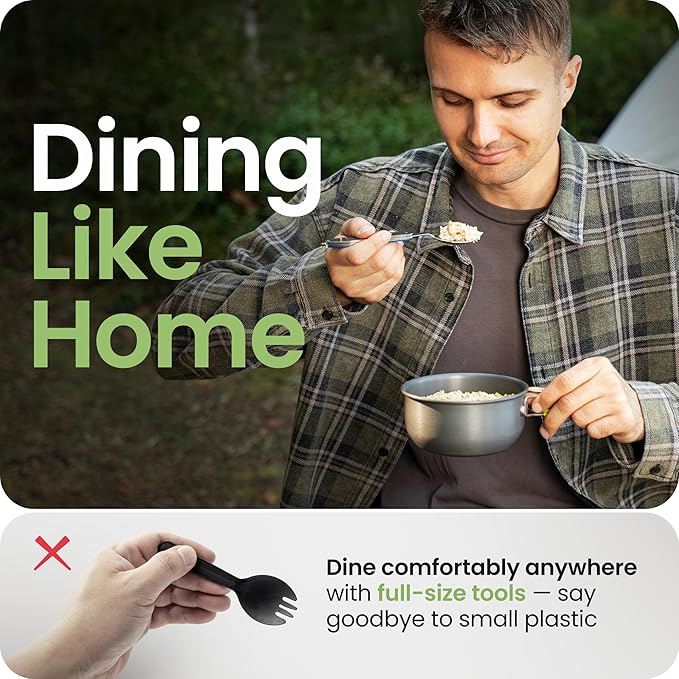Orblue 4-in-1 Camping Eating Utensils, 2-Pack - Portable Spoon, Fork, Knife & Bottle Opener Combo