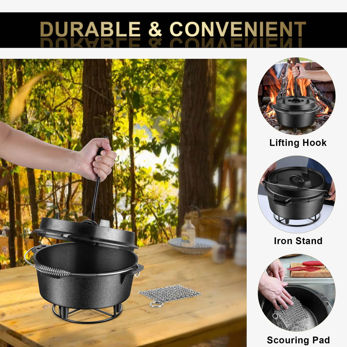 Joyfair Cast Iron Dutch Oven - 5QT, Pre-seasoned, Cast Iron - product view 5