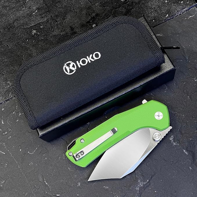 ioko Folding Pocket Knife, 3.5-Inch D2 Steel Blade, G10 Handle, EDC Camping Survival Knife with