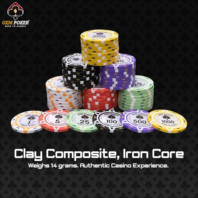 Luna 14 Gram Clay Poker Chips Set for Texas Hold’em, 500PCS Numbered Chips, Features a High-end