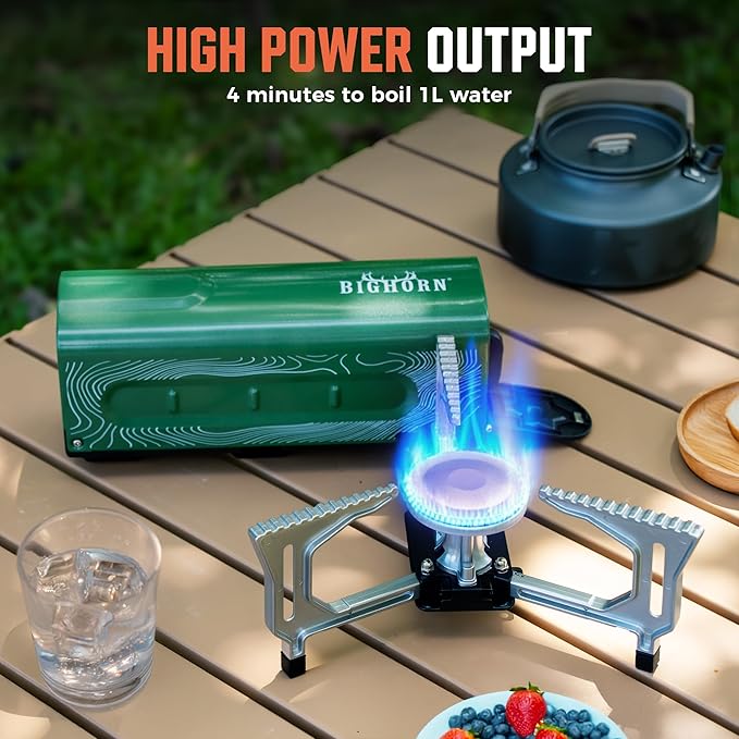 BIG HORN OUTDOORS Butane Camping Stove, Portable Folding Gas Burner with Carry Bag for Camping